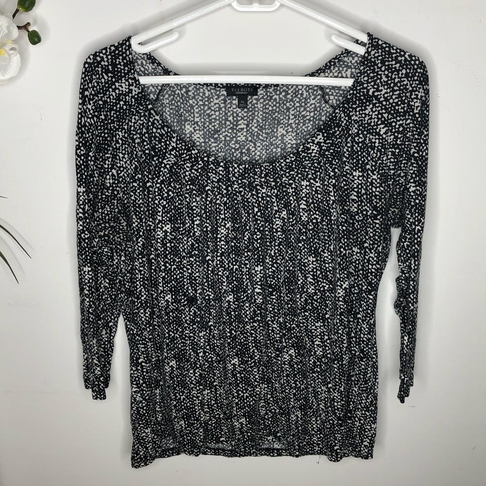 Talbots Black & White Print Long Sleeve Top XL
